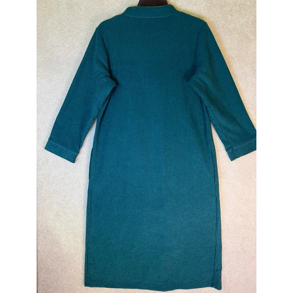 Miss Elaine Robe Women Petite Small Emerald Green Zip Front Floral Embroidery PS